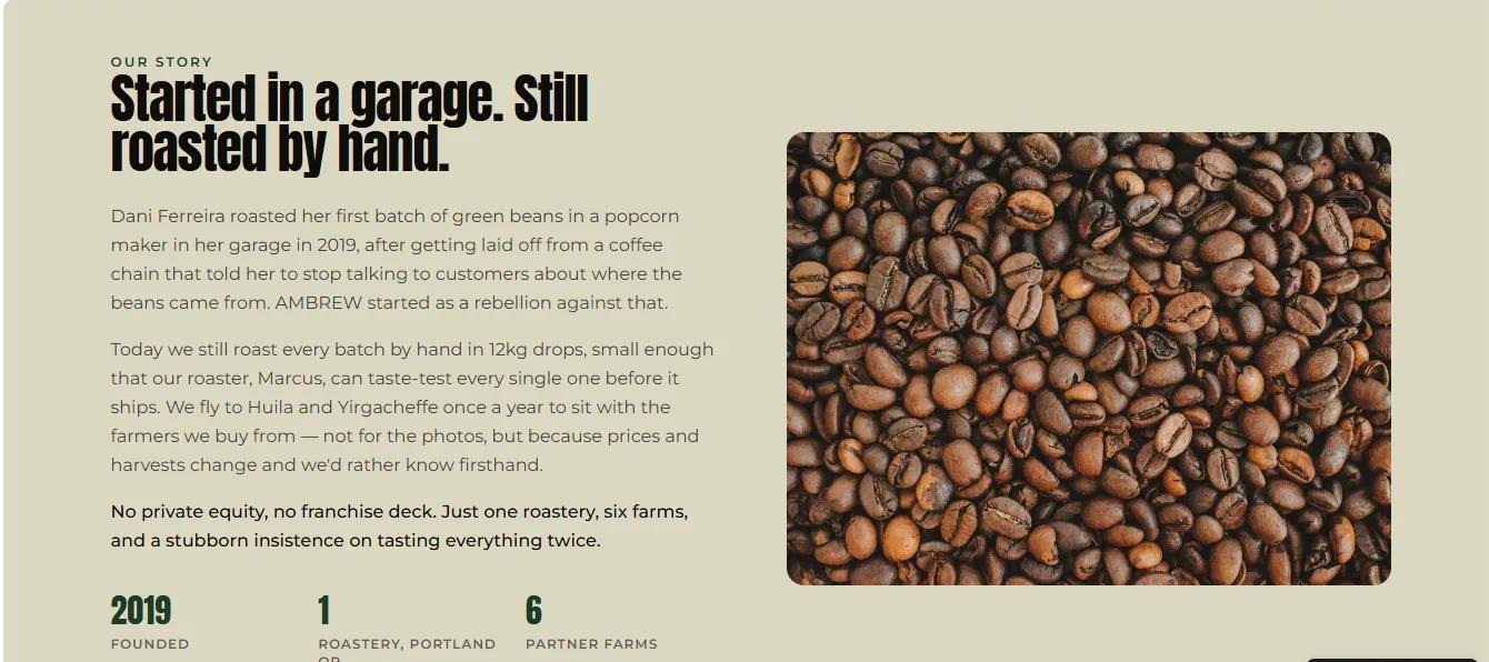 Ambrews coffee shop story page