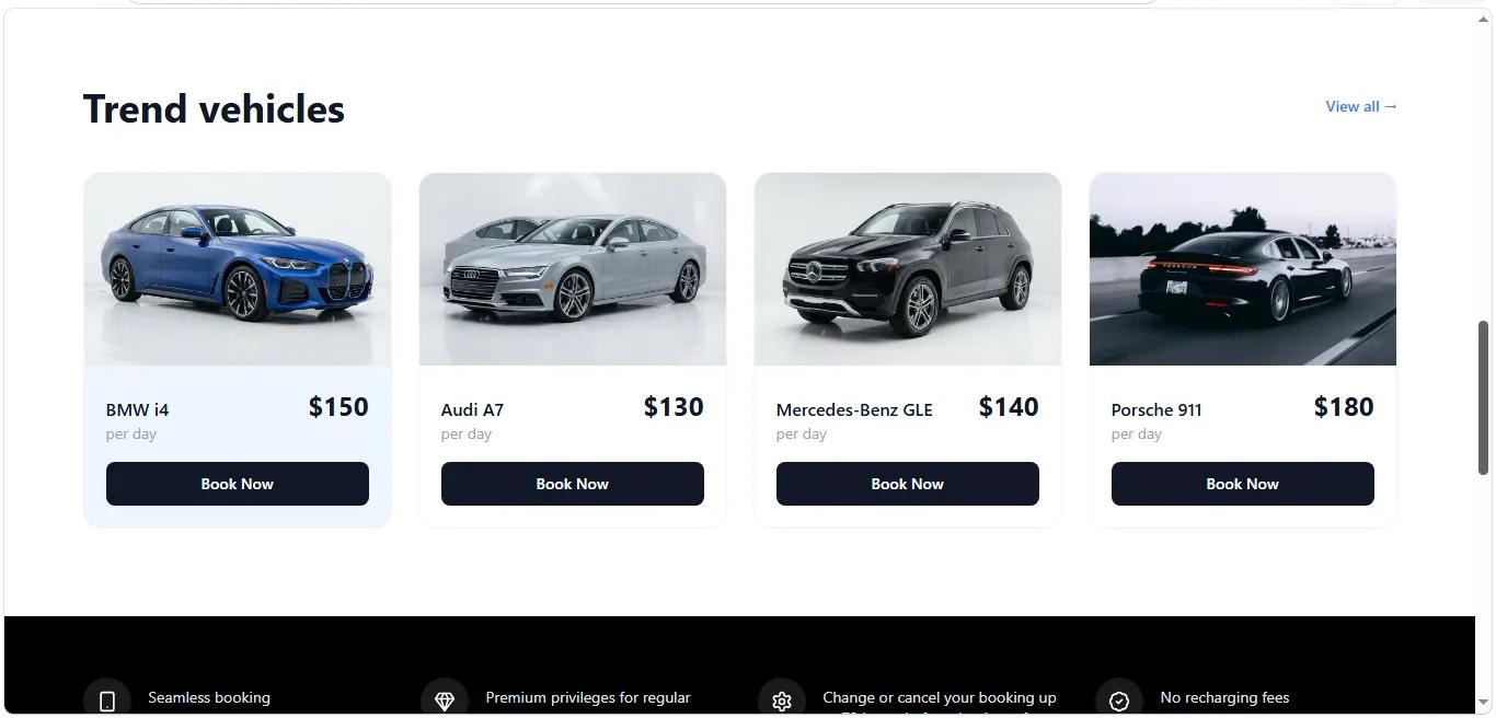 DriveRent trending vehicles with daily rates