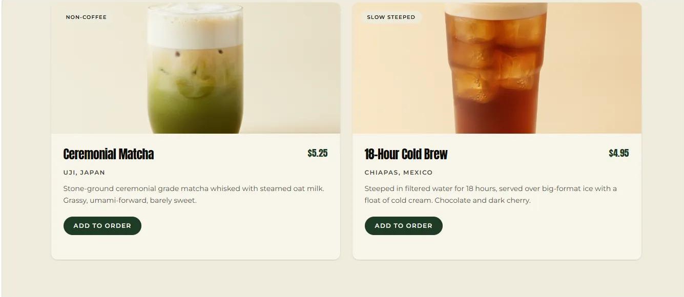 Ambrews matcha and cold brew menu