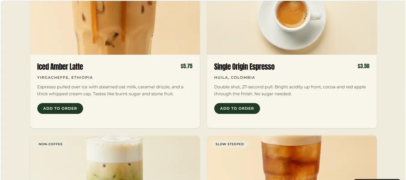 Ambrews iced latte and espresso menu
